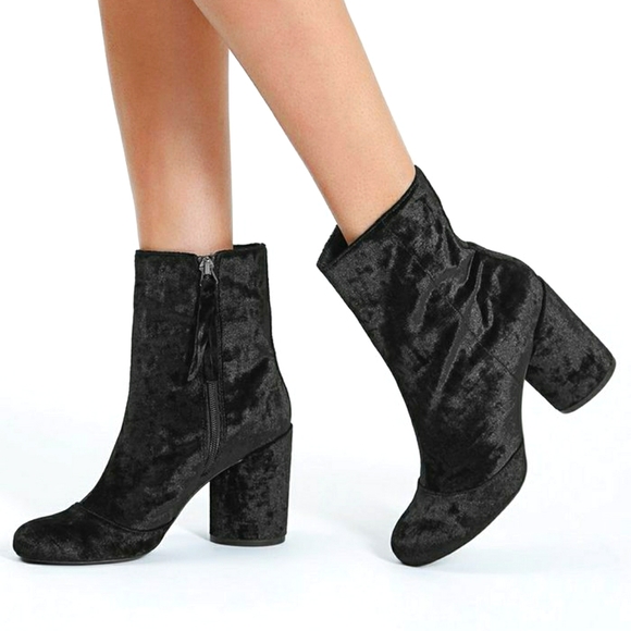 Topshop Harry Black Velvet Booties 
